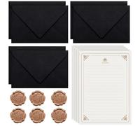 Limiebllu 32Pcs Vintage Letter Writing Set,Black Linen Envelopes,Rose Paper | Includes 6 envelopes,20 sheets rose letter paper and 6 wax seals, for Weddings Love Letters Gifts, Birthdays, Invitations
