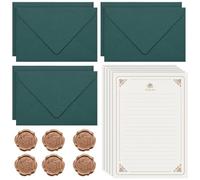 Limiebllu 32Pcs Vintage Letter Writing Set,Green Linen Envelopes,Rose Paper | Includes 6 envelopes,20 sheets rose letter paper and 6 wax seals, for Weddings Love Letters Gifts, Birthdays, Invitations