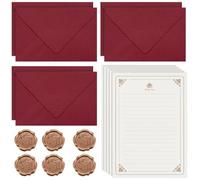 Limiebllu 32Pcs Vintage Letter Writing Set,Red Linen Envelopes,Rose Paper | Includes 6 envelopes,20 sheets rose letter paper and 6 wax seals, for Weddings Love Letters Gifts, Birthdays, Invitations