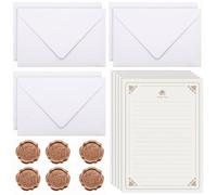 Limiebllu 32Pcs Vintage Letter Writing Set,White Linen Envelopes,Rose Paper | Includes 6 envelopes,20 sheets rose letter paper and 6 wax seals, for Weddings Love Letters Gifts, Birthdays, Invitations