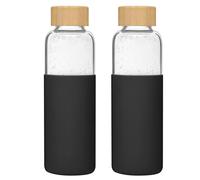 LIMILI 2 pack 500ML Glass Water Bottles With Bamboo Lids and Silicone Covers, Leak Proof Reusable Drinking Bottles for Hot Cold Drinks, Work, Gym, Home