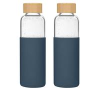 LIMILI 2 pack 500ML Glass Water Bottles With Bamboo Lids and Silicone Covers, Leak Proof Reusable Drinking Bottles for Hot Cold Drinks, Work, Gym, Home