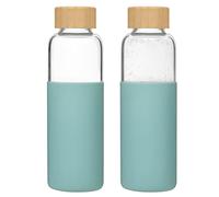 LIMILI 2 pack 500ML Glass Water Bottles With Bamboo Lids and Silicone Covers, Leak Proof Reusable Drinking Bottles for Hot Cold Drinks, Work, Gym, Home