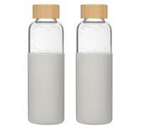 LIMILI 2 pack 500ML Glass Water Bottles With Bamboo Lids and Silicone Covers, Leak Proof Reusable Drinking Bottles for Hot Cold Drinks, Work, Gym, Home