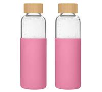 LIMILI 2 pack 500ML Glass Water Bottles With Bamboo Lids and Silicone Covers, Leak Proof Reusable Drinking Bottles for Hot Cold Drinks, Work, Gym, Home