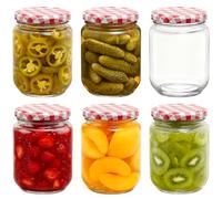 LIMILI 380ml Glass Jam Jars with Lids - Pack of 6 Classic Cylinder Empty Preserve Jars, Reusable & Recyclable Bottles for Homemade Jam, Chutney, Candles, DIY Crafts