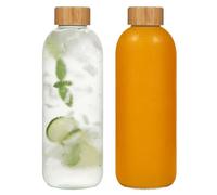 LIMILI Glass Bottles With Bamboo Lids, 2Pcs 1000ML Water Bottles, Leak Proof Reusable Drinking Bottles for Hot Cold Drinks, Work, Gym, Home (1000ml - 2pcs)