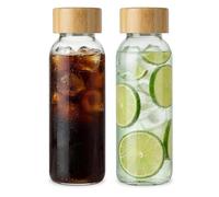 LIMILI Glass Bottles With Bamboo Lids, 2Pcs 300ML Water Bottles, Leak Proof Reusable Drinking Bottles for Hot Cold Drinks, Work, Gym, Home (300ml - 2pcs)