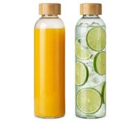 LIMILI Glass Bottles With Bamboo Lids, 2Pcs 750ML Water Bottles, Leak Proof Reusable Drinking Bottles for Hot Cold Drinks, Work, Gym, Home (750ml - 2pcs)