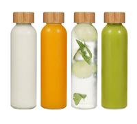 LIMILI Glass Bottles With Bamboo Lids, 4 Pack 500ML Water Bottles, Leak Proof Reusable Drinking Bottles for Hot Cold Drinks, Work, Gym, Home (500ml - 4pcs)