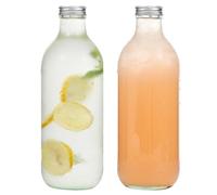 LIMILI Glass Bottles with Lids, 2 Pack 1000ml Reusable Clear Juice Bottles for Milk, Hot Cold Drinks, Homemade Beverages, Perfect for Home Party, Outdoor Picnic
