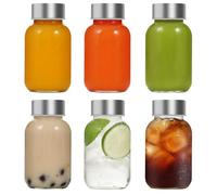 LIMILI Glass Bottles with Lids, Water Bottles with Stainless Steel Lids, Leak Proof Reusable for Hot Cold Drinks Work Gym Home (6pcs 150ML)