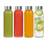 LIMILI Glass Bottles with Lids, Water Bottles with Stainless Steel Lids, Leak Proof Reusable for Hot Cold Drinks Work Gym Home (4pcs 250ML)