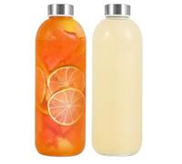 LIMILI Glass Bottles With Stainless Steel Lids, 300/350/750/1000ML Water Bottles, Leak Proof Reusable Drinking Bottles for Hot Cold Drinks, Work, Gym, Home