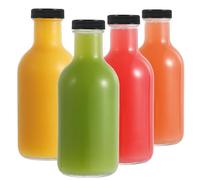 LIMILI Glass Juice Bottles, 4 Pack 500ml Reusable Glass Bottles with Lids, Clear Glass Drinking Bottles for Homemade Beverages, Picnics, Travel, School