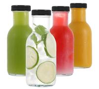 LIMILI Glass Juice Bottles with Lids, 4 pack 250ml Reusable Glass Bottles with Lids, Clear Glass Bottles Glass Drinking Bottles for Homemade Beverages Picnics Travel School