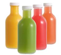 LIMILI Glass Juice Bottles with Lids, 4 pack 500ml Reusable Glass Bottles with Lids, Dairy Drinking Bottles Clear Glass Bottles Glass Drinking Bottles for Homemade Beverages Picnics Travel School