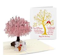 Limima 25th Anniversary Card - 25th Wedding Anniversary Card for Husband, Wife, Parents, Couple - Silver Wedding Milestone Pop-Up Cards with Love Story - 3D Cherry Blossom Tree with Couple on Bench