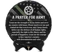 Limima Army Prayer Slate Stone Gift - Thin Green Line Military Decor - Prayer for Soldier Round Stone Plaque Gift for Army Men Women Veterans