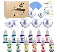 Limino 12 Pieces Bath Bomb Mould Set with Soap Dyes, Shrink Wrap Bags - DIY Bath Bombs Making Supplies Kit, Food Grade Skin Safe Bath Bomb Dye for Soap Coloring,Crafting Fizzles - with Instructions