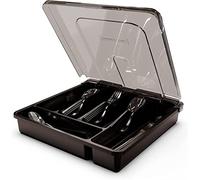 LIMIOFAQ Silverware Organizer with Lid, Covered Utensil Tray for Kitchen Drawer and Countertop, Plastic Cutlery and Flatware Storage Box for Spoons Forks Knives Holder Case, 5 Compartments,Black