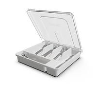 LIMIOFAQ Silverware Organizer with Lid, Covered Utensil Tray for Kitchen Drawer and Countertop, Plastic Cutlery and Flatware Storage Box for Spoons Forks Knives Holder Case, 5 Compartments,White