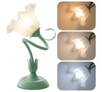 LIMIOFAQ Vintage Flower Table Lamp, 3 Colors Modes LED Desk Lamp Cute Reading Bedside Lamp with E26 Bulb Gooseneck Nightstand Lamp for Living Room Office Reading Home Decor,Green