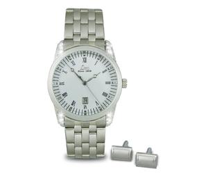 Limit 5293G.45 Silver Coloured Mens Stone Set Watch with Silver Coloured Cuff Links.