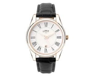 Limit Men’s Classic Dress Watch 40mm Rose Gold Case White Dial with Black Roman Numerals & Date Window Black Crocodile-Textured PU Strap