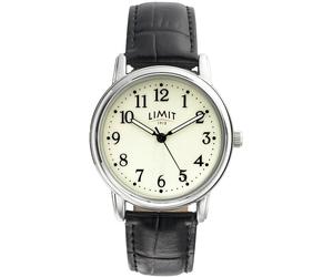 Limit Men's Glow Dial Black Faux Leather Strap Watch