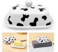 LIMITADA Ceramic Butter Dish Large Rectangular Butter Dish Butter Storage Container Porcelain Butter Holder Butter Keeper with Knife and Covered Lid for Kitchen Baking Deco Storage 16.5×13.3×8 cm