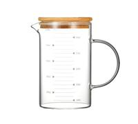 LIMITADA Glass Measuring Cup Clear Borosilicate Graduated Glass Mug Measuring Jugs Sturdy and Heat Resistant Glasses Jars with Pour Spout Handle Wood Lid for Measuring Baking Cooking Mixing (1000 ML)
