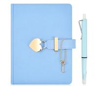 LIMITADA Secret Notebook with Heart Padlock B6, Blue Diary with Pen, Secret Notebook with Key, Girl's PU Leather Small Secret Diary Lined, for Kids Adult Teen, 120 Sheets