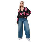 Yours Women's Skull Print Cardigan Sweater in Black | Size: 22/24