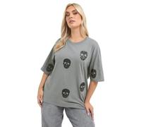 Yours Women's Grey Sequin Skull T-Shirt | Size: 12