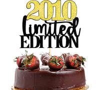 Limited EDITION 2010 Cake Topper Happy 15th Birthday Black Gold Glitter Cake Toppers Cheers to 15 Years Birthday Party Decorations for Boys Girls