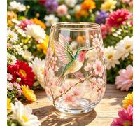 Limited Edition 2026 Garden Morning Bliss Glass Tea Cup, Hummingbird Morning Bliss Glass Tea Cup, 14oz Elegant Pink Glass Tumbler for Tea Coffee (#2)