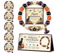 Limited Edition 2026 Halloween Black Cat Pumpkin Beaded Bracelet Gift Set,Ghost Stretch Adjustable Bead with Sorceress Hat Charm Cute Colorful Bead,Women Accessory for Party Costume Jewelry (D)