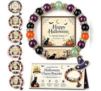 Limited Edition 2026 Halloween Black Cat Pumpkin Beaded Bracelet Gift Set,Ghost Stretch Adjustable Bead with Sorceress Hat Charm Cute Colorful Bead,Women Accessory for Party Costume Jewelry (A)