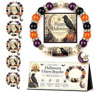 Limited Edition 2026 Halloween Black Cat Pumpkin Beaded Bracelet Gift Set,Ghost Stretch Adjustable Bead with Sorceress Hat Charm Cute Colorful Bead,Women Accessory for Party Costume Jewelry (E)