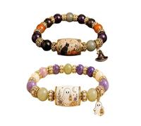 Limited Edition 2026 Halloween Black Cat Pumpkin Beaded Bracelet Gift Set,Stretch Halloween Bracelet with Witch Hat Charm,Spooky Season Fall Jewelry for Women, Cat Lovers (AB#)