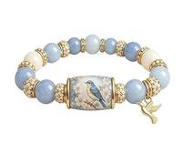 Limited Edition Bluebird Blessings Bracelet with Gift Box,Inspirational Bird Charm Bracelet,Spring Blessings Beaded Charm Bracele,Elastic Stretch Beaded Bracelets for Women (Blue)