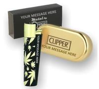 Limited Edition - Clipper Lighter ® Deep Laser Engraved Personalised Gold Leave Metal - Engraving Included for Birthdays, Anniversaries, Weddings and Valentines - Gold Leave
