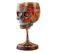 Limited Edition Day of the Dead Goblet, Handcrafted Art Glass Skull Wine Chalice, Gothic Floral Skeleton Design, Decorative Cup for Home, Bar and Altar