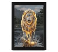 Limited Edition Glowing Lion Wall Art - Majestic LED-Effect Lion Poster - Powerful Animal Artwork for Home, Office, or Gift Decor Framed A4