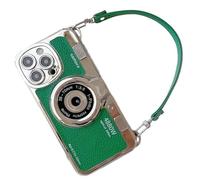 Limited Edition Old School Camera for iPhone Case, Cute Funny 3D Vintage Camera Phone Case with Removable Neck Strap Lanyard, Cool, Shockproof, For iPhone 16 Pro Max Case(Green,For iPhone 14 Pro Max)
