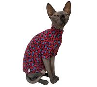 Limited Edition Sphynx Cat Cotton T-Shirts Hairless Cat Sweatshirt Pet Kitten Clothes Round Collar Kitten Shirts Vest Cats & Small Dogs Apparel (Blue Red Leopard, L (7.7-9.9 lbs))