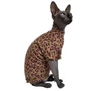 Limited Edition Sphynx Cat Cotton T-Shirts Hairless Cat Sweatshirt Pet Kitten Clothes Round Collar Kitten Shirts Vest Cats & Small Dogs Apparel (Pink Brown Leopard, XX-Large (12.5-15 lbs))