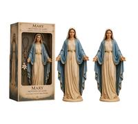 Limited Edition Virgin Mary Collectible Figure, Virgin Mary Christ Statue with Open Arms, Hand Painted Saint Mary Figure with Ivory Gown & Blue Mantle, Catholic Home Decor (2PCS) (2pcs)