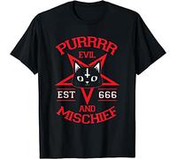 Limited Purr Evil and Mischief Cat Devil Occult Satanic Pentagram T-Shirt BlackXL